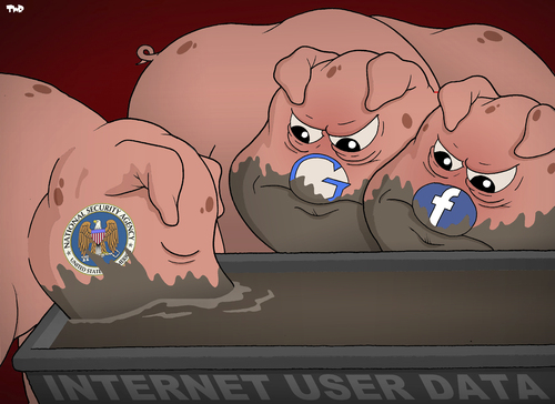 Cartoon: Google and Facebook Outraged (medium) by Tjeerd Royaards tagged nsa,google,facebook,spy,spying,data,internet,privacy,surfing,computer,nsa,google,facebook,spy,spying,data,internet,privacy,surfing,computer