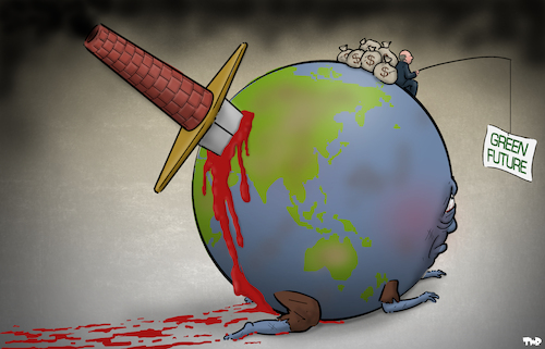 Cartoon: Green future (medium) by Tjeerd Royaards tagged climate,glasgow,cop26,emergency,crisis,planet,earth,climate,glasgow,cop26,emergency,crisis,planet,earth