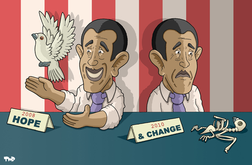 Cartoon: Hope and change (medium) by Tjeerd Royaards tagged usa,obama,president,poll,voters,hope,change,promises,elections,white,house,usa,barack obama,wahl,wahlen,versprechen,politiker,amerika,hoffnung,erwartungen,präsident,barack,obama