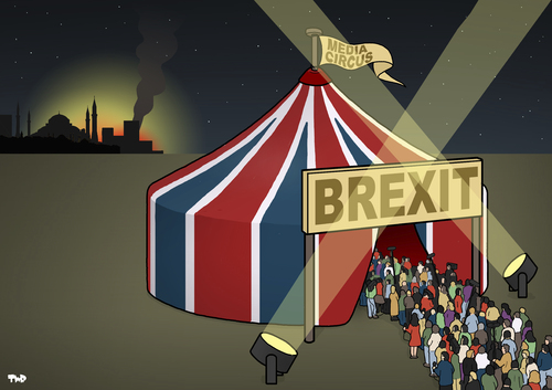 Cartoon: Media Recap (medium) by Tjeerd Royaards tagged brexit,media,circus,istanbul,attention,journalism,brexit,media,circus,istanbul,attention,journalism