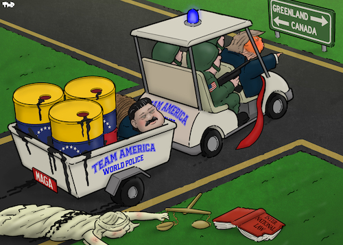 Cartoon: Next target (medium) by Tjeerd Royaards tagged maduro,venezuela,greenland,oil,maduro,venezuela,greenland,oil