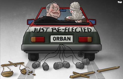 Cartoon: Orban wins elections in Hungary (medium) by Tjeerd Royaards tagged viktor,orban,hungary,elections,democracy,autocracy,justice,freedom,viktor,orban,hungary,elections,democracy,autocracy,justice,freedom
