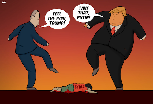 Cartoon: Proxy War (medium) by Tjeerd Royaards tagged syria,usa,russia,war,conflict,violence,victim,syria,usa,russia,war,conflict,violence,victim