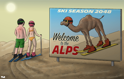 Cartoon: Ski season 2048 (medium) by Tjeerd Royaards tagged alps,skiing,climate,alps,skiing,climate