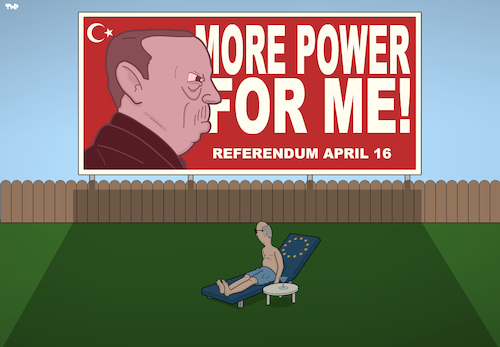 Cartoon: Tensions (medium) by Tjeerd Royaards tagged erdogan,referendum,democracy,power,eu,europe,conflict,erdogan,referendum,democracy,power,eu,europe,conflict
