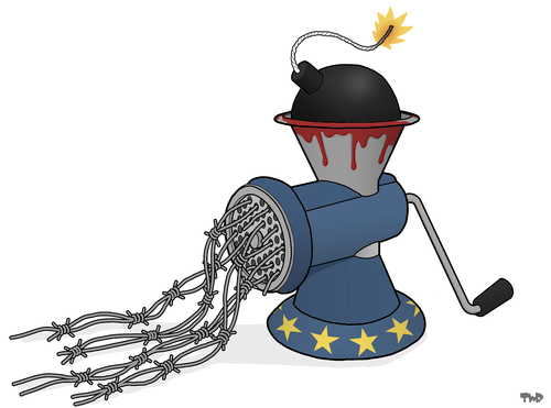 Cartoon: Terror Machine (medium) by Tjeerd Royaards tagged brussels,attack,belgium,terror,europe,violence,fear,brussels,attack,belgium,terror,europe,violence,fear