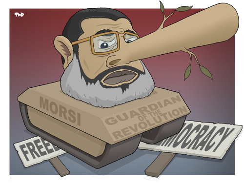 Cartoon: The Guardian of the Revolution (medium) by Tjeerd Royaards tagged egypt,morsi,dictator,democracy,opposition,muslim,brotherhood,freedom,the,egypt,morsi,dictator,democracy,opposition,muslim,brotherhood,freedom
