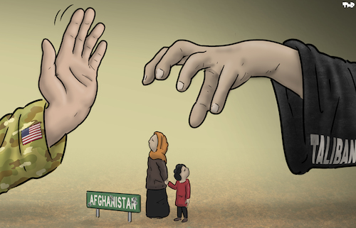Cartoon: The handover (medium) by Tjeerd Royaards tagged taliban,afghanistan,usa,withdrawal,taliban,afghanistan,usa,withdrawal
