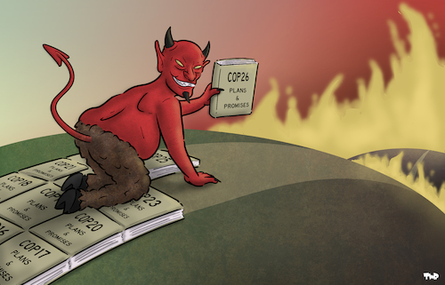 Cartoon: The road to hell... (medium) by Tjeerd Royaards tagged cop26,climate,emergency,change,future,hell,devil,cop26,climate,emergency,change,future,hell,devil