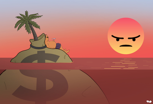 Cartoon: Tropical Sunset (medium) by Tjeerd Royaards tagged paradise,papers,tax,evasion,rich,public,outrage,anger,paradise,papers,tax,evasion,rich,public,outrage,anger