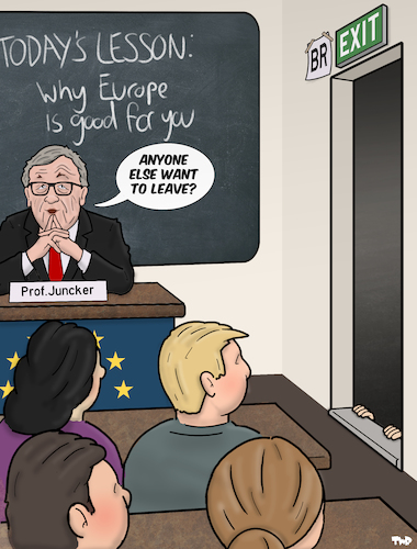 Cartoon: UK Leading By Example (medium) by Tjeerd Royaards tagged brexit,juncker,may,eu,uk,europe,brexit,juncker,may,eu,uk,europe