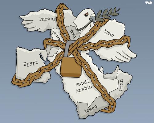 Cartoon: What is the key to peace? (medium) by Tjeerd Royaards tagged middle,east,iraq,iran,turkey,yemen,oppression,dictator,democracy,freedom,syria,diktator,freiheit,irak
