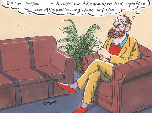 Cartoon: Akademisierungswahn (medium) by woessner tagged akademisierungswahn,unterschicht,mittelschicht,oberschicht,chancengleichheit,klasse,ausbildung,hochschulreife,abitur,hochschulzugang,uni,psychiater,seelische,störung,psychologe,akademisierungswahn,unterschicht,mittelschicht,oberschicht,chancengleichheit,klasse,ausbildung,hochschulreife,abitur,hochschulzugang,uni,psychiater,seelische,störung,psychologe