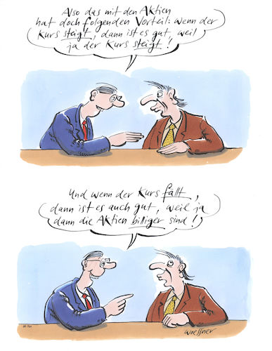 Cartoon: Aktienkurse (medium) by woessner tagged freimut,woessner,karikaturen,cartoons,finanzplatz,aktionäre,anteilseigner,shareholder,börsenaufsicht,insiderhandel,aktienhandel,aktionärsversammlung,wirtschaft,anteole,gewinn,verlustaktienkurse,steigen,fallen,boom,crash,vorteile,hausse,baisse,vermögen,reichtum,finanzwelt,konzerne,großkonzerne,aktien,aktiengesellschaften,ag,ags,börse,börsennotiert,freimut,woessner,karikaturen,cartoons,finanzplatz,aktionäre,anteilseigner,shareholder,börsenaufsicht,insiderhandel,aktienhandel,aktionärsversammlung,wirtschaft,anteole,gewinn,verlustaktienkurse,steigen,fallen,boom,crash,vorteile,hausse,baisse,vermögen,reichtum,finanzwelt,konzerne,großkonzerne,aktien,aktiengesellschaften,ag,ags,börse,börsennotiert