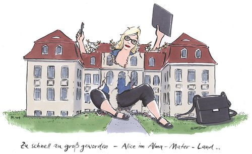 Cartoon: Alma Mater (medium) by woessner tagged alice,alma,mater,uni,universität,hochschule,fachhochschule,studenten,überfüllung,überbelegung,wunderland,akademiker,bildung,gew,hochschulpolitik,bildungsministerin,wanka,bildungspolitik,kommilitonen,lernen,akademikerschwemme,studienabbruch,professor,dozent,hörsaal,unterricht,studium,studienzeit,geburtenstark,akademisierungswahn,woessner,cartoon,karikatur,alice,alma,mater,uni,universität,hochschule,fachhochschule,studenten,überfüllung,überbelegung,wunderland,akademiker,bildung,gew,hochschulpolitik,bildungsministerin,wanka,bildungspolitik,kommilitonen,lernen,akademikerschwemme,studienabbruch,professor,dozent,hörsaal,unterricht,studium,studienzeit,geburtenstark,akademisierungswahn,woessner,cartoon,karikatur