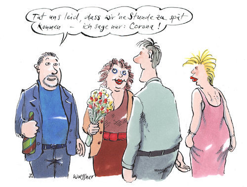 Cartoon: Ausrede (medium) by woessner tagged woessner,karikaturen,cartoons,gast,gäste,gastgeber,begrüßung,willkommen,geburtstag,feier,geburtstagsfeier,party,geselliges,beisammensein,ausrede,corona,pandemie,covid,epidemie,virus,viren,ausflucht,entschuldigung,rausreden,faule,einladung,verspätung,empfang,einladen,zu,spät,kommen,erklärung,sich,entschuldigen,woessner,karikaturen,cartoons,gast,gäste,gastgeber,begrüßung,willkommen,geburtstag,feier,geburtstagsfeier,party,geselliges,beisammensein,ausrede,corona,pandemie,covid,epidemie,virus,viren,ausflucht,entschuldigung,rausreden,faule,einladung,verspätung,empfang,einladen,zu,spät,kommen,erklärung,sich,entschuldigen