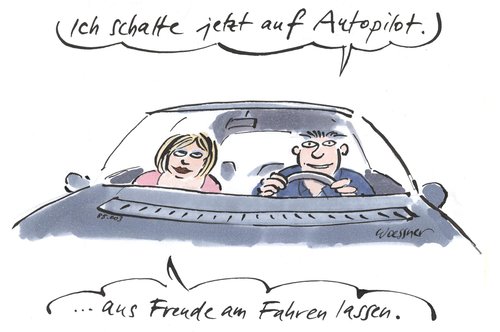 Cartoon: Autopilot (medium) by woessner tagged autopilot,selbstfahrendes,auto,computer,roboter,verkehr,zukunft,automat,kfz,fortbewegung,mobilität,strassenverkehr,industrie,wettlauf,autopilot,selbstfahrendes,auto,computer,roboter,verkehr,zukunft,automat,kfz,fortbewegung,mobilität,strassenverkehr,industrie,wettlauf