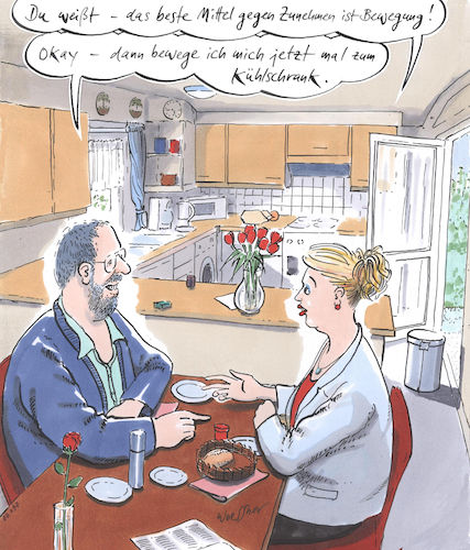 Cartoon: Bewegung (medium) by woessner tagged freimut,woessner,karikaturen,cartoons,mann,frau,satt,hungrig,gier,gierig,sportlich,fit,ausrede,schlagfertig,genußsucht,fett,zunehmen,abnehmen,gewicht,halten,fressen,saufen,übertreiben,masshalten,bewegung,zum,kühlschrank,sport,fitness,wellness,gesundheit,schlankheit,diät,essen,trinken,konsum,genuß,übersättigung,hunger,durst,wohlbefinden,freimut,woessner,karikaturen,cartoons,mann,frau,satt,hungrig,gier,gierig,sportlich,fit,ausrede,schlagfertig,genußsucht,fett,zunehmen,abnehmen,gewicht,halten,fressen,saufen,übertreiben,masshalten,bewegung,zum,kühlschrank,sport,fitness,wellness,gesundheit,schlankheit,diät,essen,trinken,konsum,genuß,übersättigung,hunger,durst,wohlbefinden