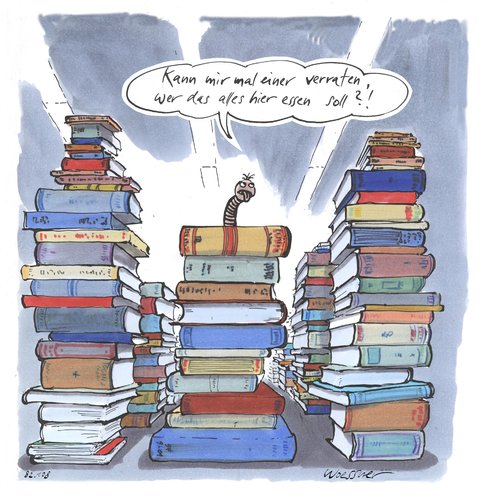 Cartoon: Bücherwurm (medium) by woessner tagged bücherwurm,holzwurm,tiere,buch,frankfurter,buchmesse,medien,medienvielfalt,übersättigung,bücherschwemme,literatur,belletristik,bücherberg,bücherwurm,holzwurm,tiere,buch,frankfurter,buchmesse,medien,medienvielfalt,übersättigung,bücherschwemme,literatur,belletristik,bücherberg