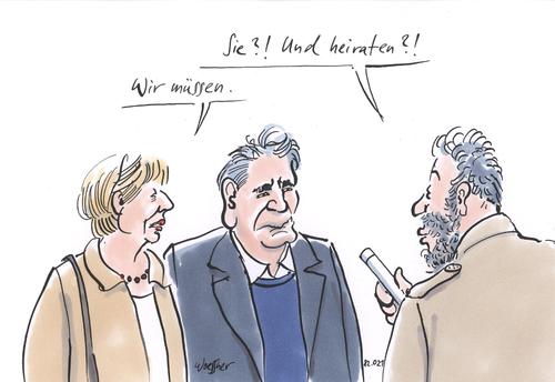 Cartoon: cyberhochzeit (medium) by woessner tagged gauck,heirat,hochzeit,partei,politik,bundespräsident,familie,moral,zwang,reporter,interview,medien,gauck,heirat,hochzeit,partei,bundespräsident