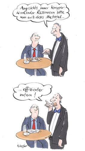 Cartoon: effizienter nutzen (medium) by woessner tagged knappe,ressourcen,umwelt,ernährung,verantwortung,wirtschaft,globalisierung,ober,kellner,restaurant,knappe,ressourcen,umwelt,ernährung,verantwortung,wirtschaft,globalisierung,ober,kellner,restaurant