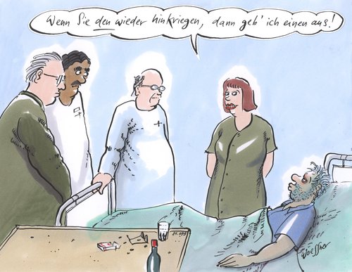 Cartoon: einen ausgeben (medium) by woessner tagged krankheit,gesundheit,heilen,erfolg,reha,krankenhaus,kh,patient,pfleger,krankenschwester,arzt,medizin,ausgeben,einen,ausgeben,medizin,arzt,krankenschwester,pfleger,patient,kh,krankenhaus,reha,erfolg,heilen,gesundheit,krankheit