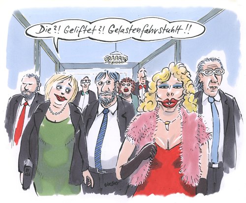 Cartoon: geliftet (medium) by woessner tagged mobbing,klatsch,erotik,alter,jugendwahn,schönheitswahn,silikonbrüste,botox,op,beautyfarm,schöheitsoperation,lift,lastenfahrstul,geliftet,geliftet,lastenfahrstul,lift,schöheitsoperation,beautyfarm,op,botox,silikonbrüste,schönheitswahn,jugendwahn,alter,erotik,klatsch,mobbing