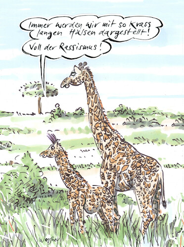 Cartoon: Giraffe (medium) by woessner tagged cartoons,karikaturen,woessner,wachsam,erwacht,bewusst,soziale,gerechtigkeit,benachteiligung,klassenbewusstsein,trend,schlagwort,mode,sprache,kampfbegriff,giraffe,rassismus,lange,hälse,typische,merkmale,rasse,ethnie,volksgruppe,wokeness,woke,woky,wokies,politisch,korrekt,rassistisch,mainstream,tiere,afrika,linksgrün,kulturkampf,cartoons,karikaturen,woessner,wachsam,erwacht,bewusst,soziale,gerechtigkeit,benachteiligung,klassenbewusstsein,trend,schlagwort,mode,sprache,kampfbegriff,giraffe,rassismus,lange,hälse,typische,merkmale,rasse,ethnie,volksgruppe,wokeness,woke,woky,wokies,politisch,korrekt,rassistisch,mainstream,tiere,afrika,linksgrün,kulturkampf