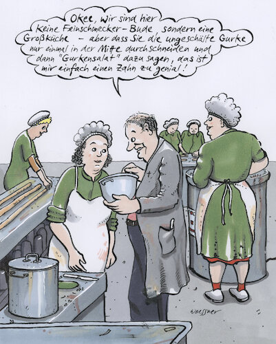 Cartoon: Gurkensalat (medium) by woessner tagged cartoons,karikaturen,woessner,bude,fresstempel,sternekoch,restaurant,esslokal,pommesbude,frittenbude,imbiss,krankenhausküche,betriebskantine,verpflegung,lebensmittelnahrung,genial,faulheit,gurkensalat,grossküche,feinschmeckerrestaurant,salate,köchinnen,gourmet,kritik,essen,küchenhelferinnen,essenszubereitung,kochen,gemüse,kleinschneiden,schnibbeln,hauswirtschaftsleiterinnen,cartoons,karikaturen,woessner,bude,fresstempel,sternekoch,restaurant,esslokal,pommesbude,frittenbude,imbiss,krankenhausküche,betriebskantine,verpflegung,lebensmittelnahrung,genial,faulheit,gurkensalat,grossküche,feinschmeckerrestaurant,salate,köchinnen,gourmet,kritik,essen,küchenhelferinnen,essenszubereitung,kochen,gemüse,kleinschneiden,schnibbeln,hauswirtschaftsleiterinnen