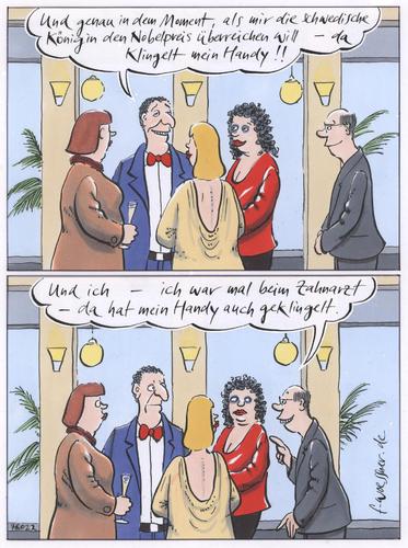 Cartoon: handy klingelt (medium) by woessner tagged nobelpreis,kommunikation,beziehung,sprache,handy,mann,frau,erotik,gesellschaft,angabe,angeber,underdog,nobelpreis,kommunikation,beziehung,sprache,handy,mann,frau,erotik,gesellschaft,angabe,angeber,underdog