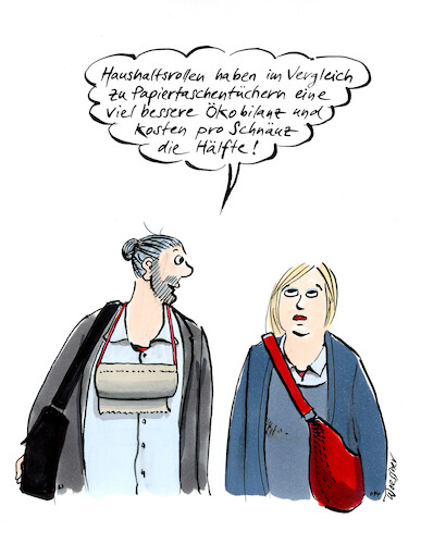 Cartoon: Haushaltsrolle (medium) by woessner tagged cartoons,karikaturen,woessner,umweltverschmutzung,recycling,wiederverwertung,nachhaltigkeit,renewable,erneuerbar,umweltbewusstsein,wiederverwendbarkeit,papier,chlorchemie,gebleicht,weiss,grau,haushaltsrolle,papiertaschentücher,ökobilanz,cozwei,fussabdruck,umwelt,wisch,und,weg,einweg,mehrweg,ökologie,öko,umweltfreak,ökofaschist,nase,putzen,erkältung,cartoons,karikaturen,woessner,umweltverschmutzung,recycling,wiederverwertung,nachhaltigkeit,renewable,erneuerbar,umweltbewusstsein,wiederverwendbarkeit,papier,chlorchemie,gebleicht,weiss,grau,haushaltsrolle,papiertaschentücher,ökobilanz,cozwei,fussabdruck,umwelt,wisch,und,weg,einweg,mehrweg,ökologie,öko,umweltfreak,ökofaschist,nase,putzen,erkältung