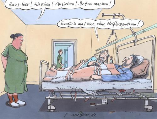 Cartoon: helfersyndrom (medium) by woessner tagged krankenschwester,patient,krankenhaus,medizin,pflege,hilfe,helfersyndrom,cartoon,cartoons,krankenhaus,patienten,patient,arzt,ärzte,klinik,krankenschwester,medizin,pflege,hilfe,helfersyndrom,gesundheit,gesundheitswesen,helfen