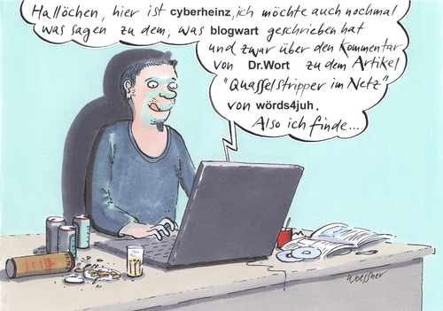 Cartoon: internetgeschwätz (medium) by woessner tagged pc,online,internet,nerd,quasseln,quatschen,sprache,information,klatsch,tratsch,pc,online,internet,nerd,quasseln,sprache,information,klatsch,tratsch,geek,rechner,computer,technik,fortschritt,entwicklung,www,web,chat,chatten,community,netzwerk