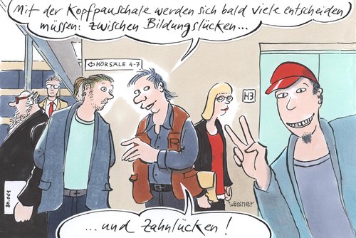 Cartoon: Kopfpauschale Zahnlücke (medium) by woessner tagged kopfpauschale,bildung,gesundheit,ausbildung,uni,student,armut,zahnarzt,kosten,medizin,bildung,gesundheit,ausbildung,uni,student,armut,kosten,medizin,wissen