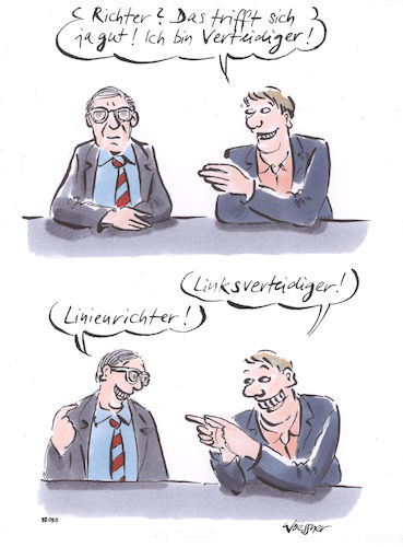 Cartoon: Linienrichter (medium) by woessner tagged freimut,woessner,karikaturen,cartoons,dfb,deutscher,fussballbund,fifa,fussballsspiel,smalltalk,unterhaltung,justiz,richter,verteidiger,gericht,anwalt,linksverteidiger,linienrichter,fussball,fussballspieler,schiedsrichter,schiedsrichterassistent,abseits,abseitsregel,abwehr,fussballsprache,länderspiel,europameisterschaft,weltmeisterschaft,freimut,woessner,karikaturen,cartoons,dfb,deutscher,fussballbund,fifa,fussballsspiel,smalltalk,unterhaltung,justiz,richter,verteidiger,gericht,anwalt,linksverteidiger,linienrichter,fussball,fussballspieler,schiedsrichter,schiedsrichterassistent,abseits,abseitsregel,abwehr,fussballsprache,länderspiel,europameisterschaft,weltmeisterschaft