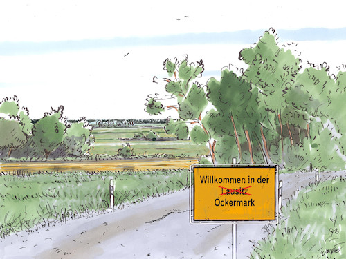 Cartoon: Ockermark (medium) by woessner tagged woessner,karikaturen,cartoons,ocker,farbe,verfärbung,umweltschaden,gewässer,niederlausitz,energiekonzerne,luftverschmutzung,vattenfall,braunkohletagebau,umweltfolgen,willlkommen,in,der,ockermark,verockerung,umweltschäden,lausitz,strassenschild,ortsschild,umwelt,landstrasse,wasser,einfärbung,verschmutzung,woessner,karikaturen,cartoons,ocker,farbe,verfärbung,umweltschaden,gewässer,niederlausitz,energiekonzerne,luftverschmutzung,vattenfall,braunkohletagebau,umweltfolgen,willlkommen,in,der,ockermark,verockerung,umweltschäden,lausitz,strassenschild,ortsschild,umwelt,landstrasse,wasser,einfärbung,verschmutzung