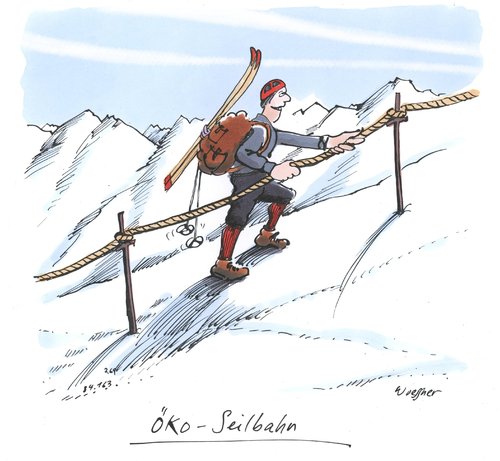 Cartoon: Ökoseilbahn (medium) by woessner tagged öko,seilbahn,ökologie,umweltschutz,nachhaltigkeit,wintersport,skifahren,berg,besteigung,wanderung,energiesparen,öko,seilbahn,ökologie,umweltschutz,nachhaltigkeit,wintersport,skifahren,berg,besteigung,wanderung,energiesparen