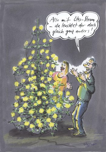 Cartoon: ökostrom (medium) by woessner tagged weihnachten,ökostrom,umwelt,energiesparlampe,tannenbaum,weihnachten,umwelt,ökostrom,energiesparlampe,tannenbaum,energie,strom,licht,öko