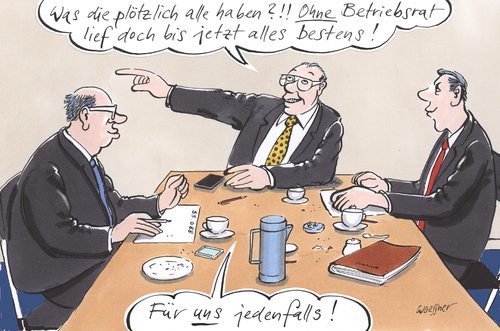 Cartoon: ohne betriebsrat (medium) by woessner tagged chef,management,betriebsleitung,wirtschaft,arbeitsplatz,organisationsgrad,gewerkschaft,arbeitnehmervertretung,mitbestimmung,arbeitgeber,betriebsrat,ohne,ohne,betriebsrat,arbeitgeber,mitbestimmung,arbeitnehmervertretung,gewerkschaft,organisationsgrad,arbeitsplatz,wirtschaft,betriebsleitung,management,chef