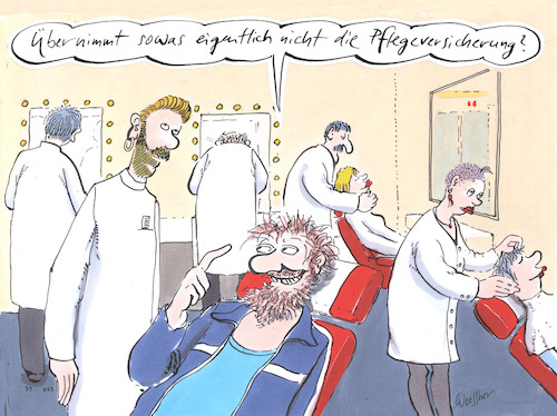 Cartoon: Pflegeversicherung (medium) by woessner tagged woessner,karikaturen,cartoons,versicherung,alter,pflegebedürftigkeit,haartracht,bärtig,prollig,pflegeversicherung,friseurinnen,friseur,frisur,haarschnitt,haarpflege,frisiersalon,kunde,ungepflegt,frisör,frisörin,friseuse,haare,schneiden,pflegen,rasieren,rasur,bartpflege,verwahrlost,schlecht,frisiert,woessner,karikaturen,cartoons,versicherung,alter,pflegebedürftigkeit,haartracht,bärtig,prollig,pflegeversicherung,friseurinnen,friseur,frisur,haarschnitt,haarpflege,frisiersalon,kunde,ungepflegt,frisör,frisörin,friseuse,haare,schneiden,pflegen,rasieren,rasur,bartpflege,verwahrlost,schlecht,frisiert