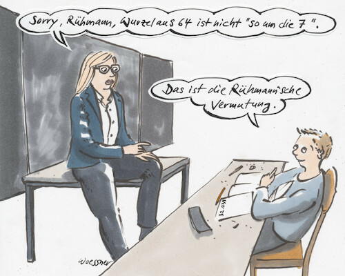 Cartoon: Riemannsche Vermutung (medium) by woessner tagged riemannsche,vermutung,mathematik,spezialproblem,wissenschaft,schule,ausrede,zahlentheorie