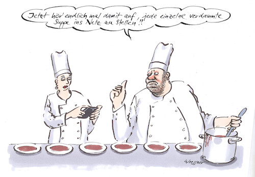 Cartoon: Suppe im Netz (medium) by woessner tagged woessner,karikaturen,cartoons,onlinedienst,blo,blogger,tweet,twitter,essen,kochen,ernährung,geschwätzigkeit,plappermäulchen,selbstverliebtheit,narzissmus,selfie,suppe,im,netz,facebook,instagram,influencer,soziales,netzwerk,selbsdarstellung,internet,koch,köchin,grossküche,likes,daumen,hoch,klicks,follower,soziale,netzwerke,datenschutz,datenhandel,woessner,karikaturen,cartoons,onlinedienst,blo,blogger,tweet,twitter,essen,kochen,ernährung,geschwätzigkeit,plappermäulchen,selbstverliebtheit,narzissmus,selfie,suppe,im,netz,facebook,instagram,influencer,soziales,netzwerk,selbsdarstellung,internet,koch,köchin,grossküche,likes,daumen,hoch,klicks,follower,soziale,netzwerke,datenschutz,datenhandel