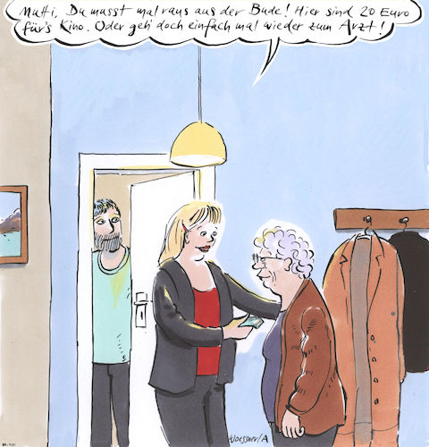 Cartoon: zum Arzt (medium) by woessner tagged woessner,karikaturen,cartoons,familie,eltern,senioren,kinder,zusammenleben,sorgen,fürsorge,geld,gesprächstherapie,doktor,mediziner,medikamente,zum,arzt,ablenkung,langeweile,zeit,alter,kino,zerstreuung,medizin,patient,zuwendung,gespräch,therapie,unterhaltung,einsamkeit,einsam,alt,langweilig,medizinisch,woessner,karikaturen,cartoons,familie,eltern,senioren,kinder,zusammenleben,sorgen,fürsorge,geld,gesprächstherapie,doktor,mediziner,medikamente,zum,arzt,ablenkung,langeweile,zeit,alter,kino,zerstreuung,medizin,patient,zuwendung,gespräch,therapie,unterhaltung,einsamkeit,einsam,alt,langweilig,medizinisch