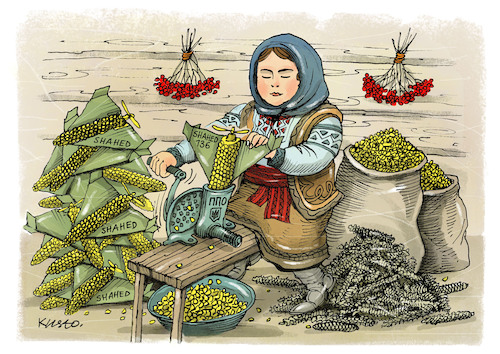 Cartoon: Corn sheller (medium) by kusto tagged ukraine,war,drones,ukraine,war,drones