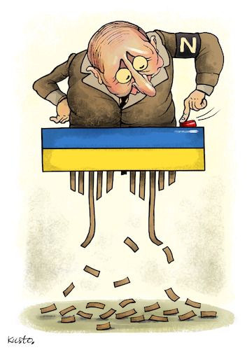 Cartoon: Shredder (medium) by kusto tagged putin,war,ukraine,red,button