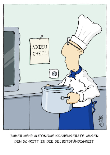 Cartoon: Adieu Chef (medium) by MosesCartoons tagged ki,ai,smart,gastronomie,restaurant,küche,koch,kochen,handwerk,autonom,selbstständig,mosescartoons,ki,ai,smart,gastronomie,restaurant,küche,koch,kochen,handwerk,autonom,selbstständig,mosescartoons