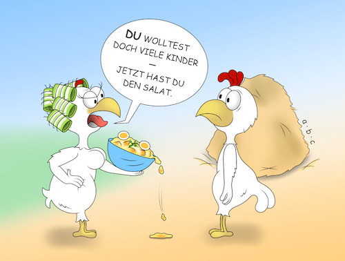 Cartoon: Eiersalat (medium) by a-b-c tagged abc,huhn,hühner,ei,eier,eiersalat,kinder,kinderreichtum,armut,rezept,familienplanung,hahn,hühnerhof,tiere,geflügel,bauernhof,nervig,schüssel,kinderwunsch,abc,huhn,hühner,ei,eier,eiersalat,kinder,kinderreichtum,armut,rezept,familienplanung,hahn,hühnerhof,tiere,geflügel,bauernhof,nervig,schüssel,kinderwunsch