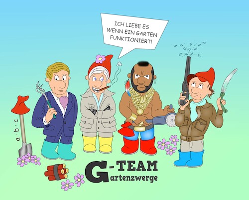 Cartoon: G-Team (medium) by a-b-c tagged zwerg,garten,gartenzwerg,natur,ateam,team,teamarbeit,gartendienst,ordnung,aufräumen,abc,serie,fernsehen,zwerg,garten,gartenzwerg,natur,ateam,team,teamarbeit,gartendienst,ordnung,aufräumen,abc,serie,fernsehen,tv