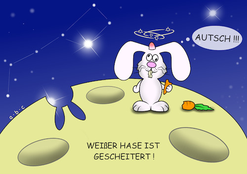 Cartoon: Weißer Hase (medium) by a-b-c tagged abc,weißerhase,hase,weiß,mond,all,kosmos,weltall,sterne,planeten,sonne,mondlandung,mondsonde,mondmission,japan,hakuto,landung,erdtrabanten,erde,roboter,ispace,hakamada,scheitern,abbruch,forschen,niederlage,sonde,abc,weißerhase,hase,weiß,mond,all,kosmos,weltall,sterne,planeten,sonne,mondlandung,mondsonde,mondmission,japan,hakuto,landung,erdtrabanten,erde,roboter,ispace,hakamada,scheitern,abbruch,forschen,niederlage,sonde