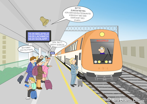 Cartoon: ZUGeständnis (medium) by a-b-c tagged zug,zurücktreten,kanzler,ampel,beamte,politik,rücktritt,amt,bahnhof,bahnsteig,abdanken,macht,verzicht,zug,zurücktreten,kanzler,ampel,beamte,politik,rücktritt,amt,bahnhof,bahnsteig,abdanken,macht,verzicht